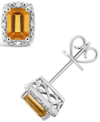 Gemstone and Diamond Accent Stud Earrings in Sterling Silver