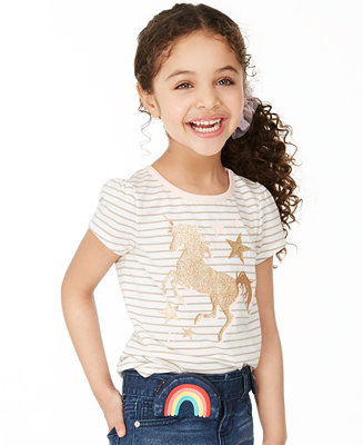 Epic Threads Little Girls Striped Unicorn-Print T-Shirt, Created for ...