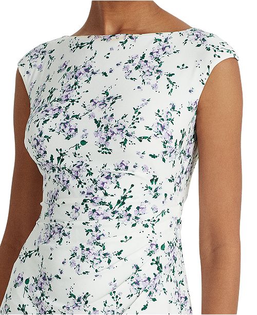 Lauren Ralph Lauren Ruched Floral Boatneck Dress Reviews Dresses Women Macy S