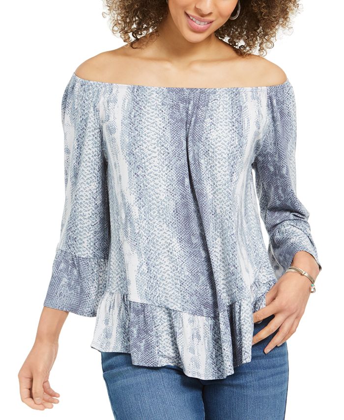 Style & Co Snake-Print On/Off-The-Shoulder Top, Created for Macy's - Macy's