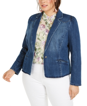 Inc Plus Size Puff-Sleeve Denim Blazer Created for Macy's