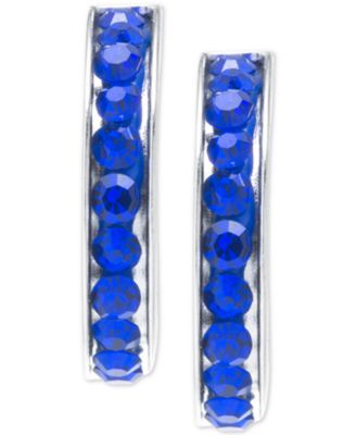 Multicolor Crystal Pav&eacute; Small Hoop Earrings in Sterling Silver, 0.59" 