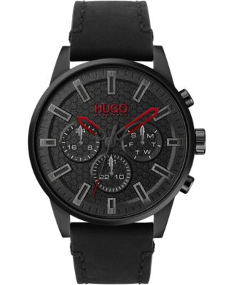 HUGO - Men's #Seek Chronograph Black Leather Strap Watch 44mm