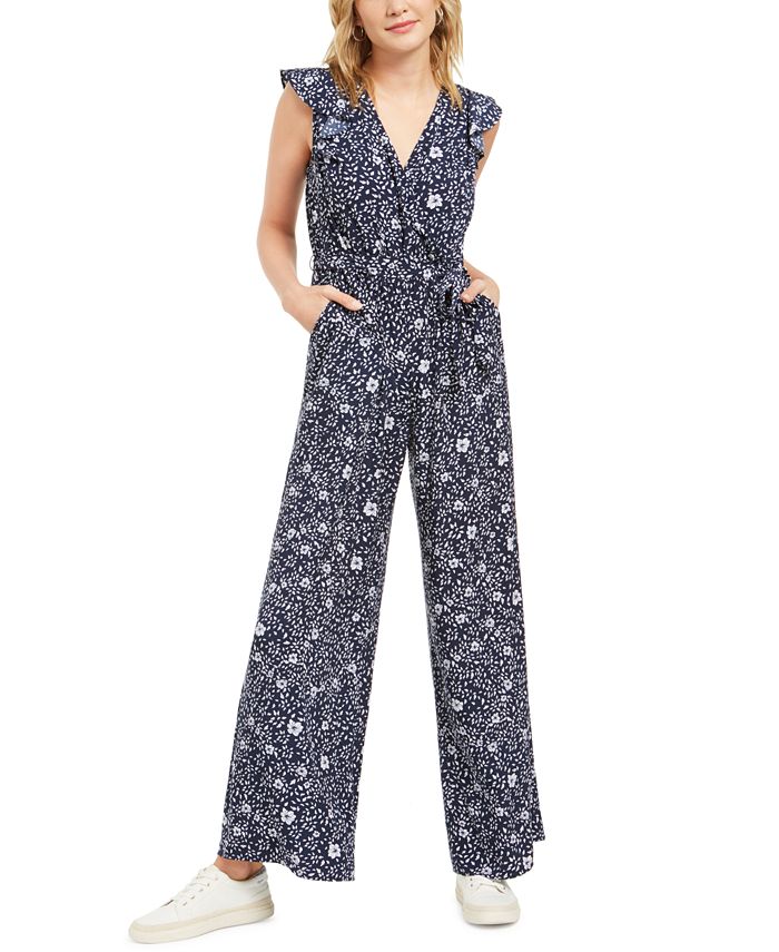Charter Club Petite Printed Flutter-Sleeve Jumpsuit, Created for Macy's ...