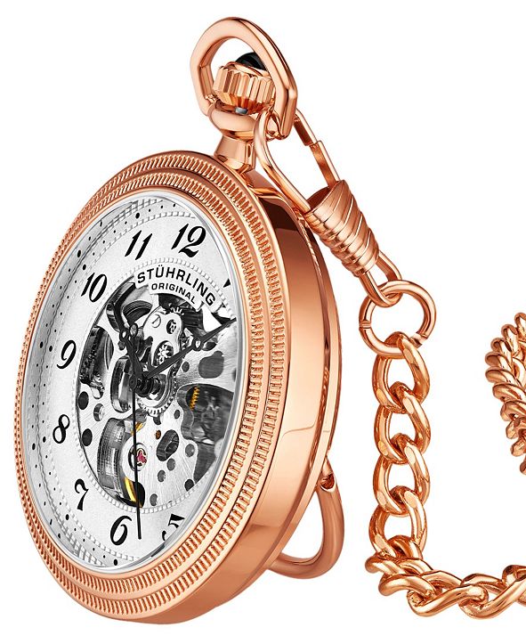Stuhrling Men's Rose Gold Stainless Steel Chain Pocket Watch 48mm