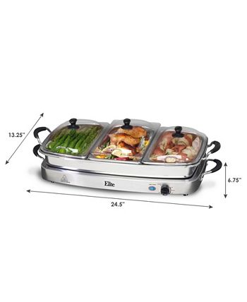 Elite Gourmet 7.5 Qt. Triple Tray Stainless Steel Electric Buffet