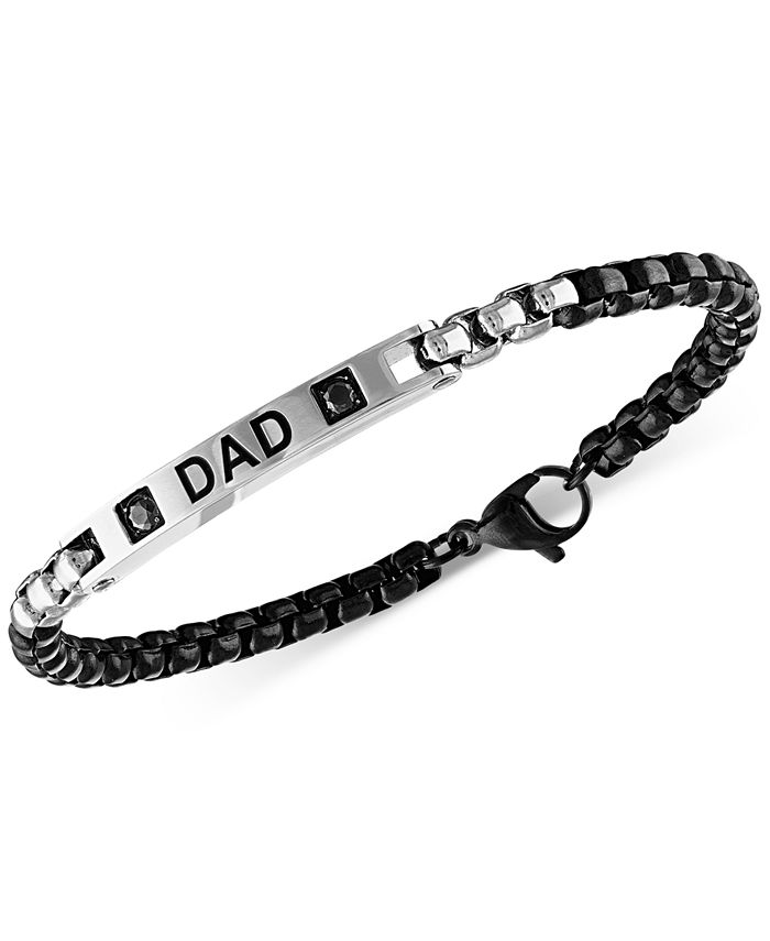 Macy's - Men's Black Sapphire Dad ID Plate Bracelet (1/4 ct. t.w.) in Stainless Steel & Black Ion-Plate