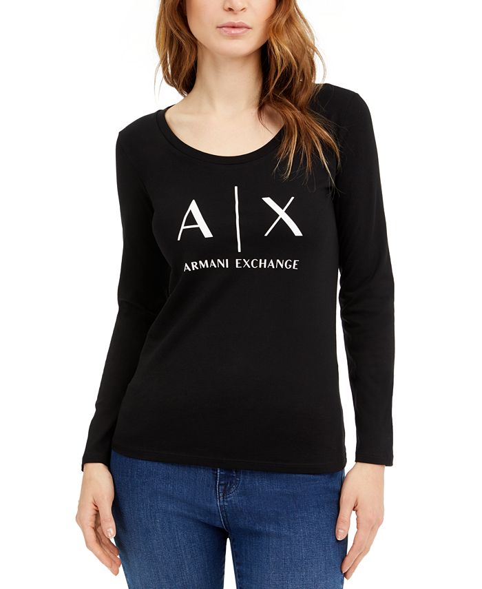 A|X Armani Exchange Logo Long-Sleeve T-Shirt & Reviews - Tops - Women -  Macy's