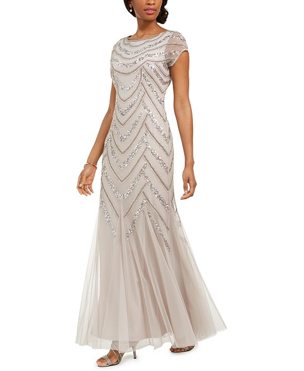 adrianna papell one shoulder embellished gown