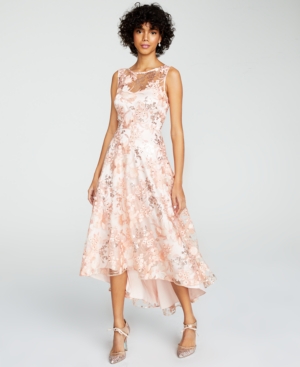 Shop Eliza J Embroidered High-low Illusion Gown In Peach Pink