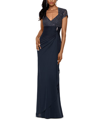 Betsy & Adam Petite Sequined Ruffled Gown - Macy's