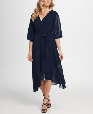 balloon sleeve wrap dress