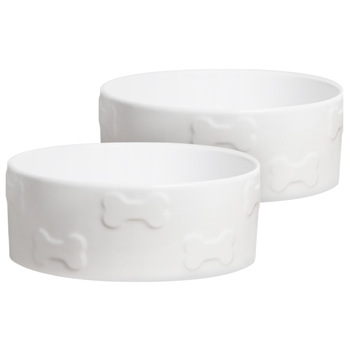 Set of two Manor Collection ceramic pet bowls - White