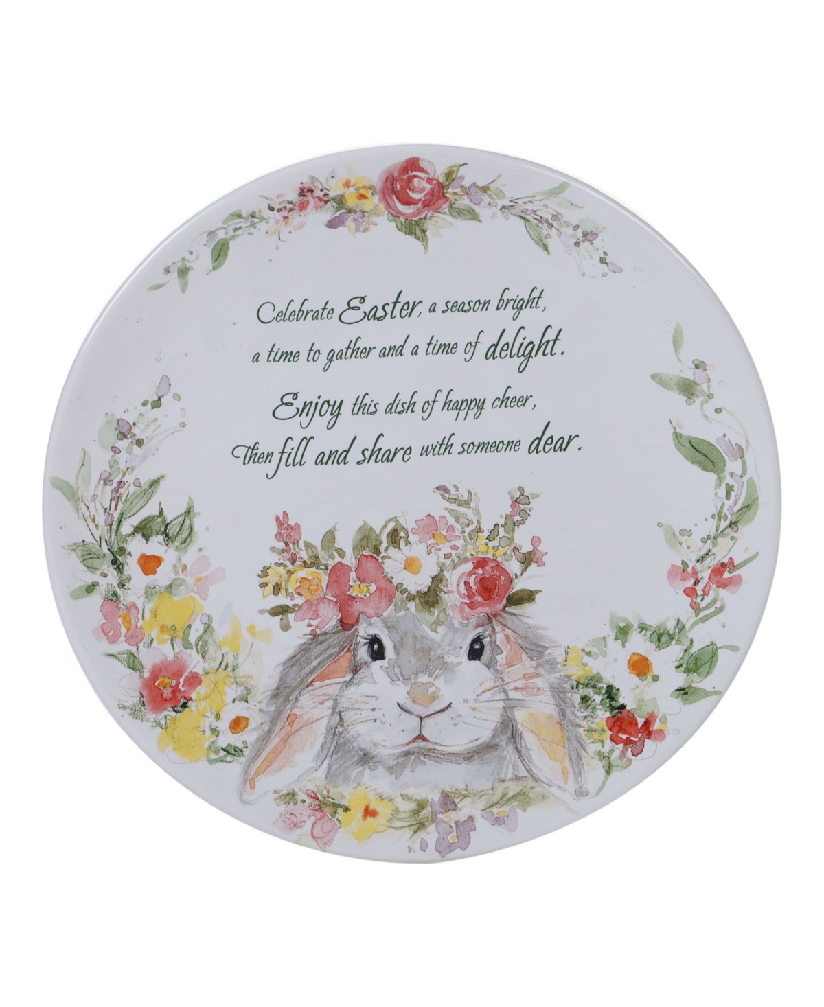Shop Certified International Sweet Bunny Round Pass Along Plate In White,gray,pink,green,yellow