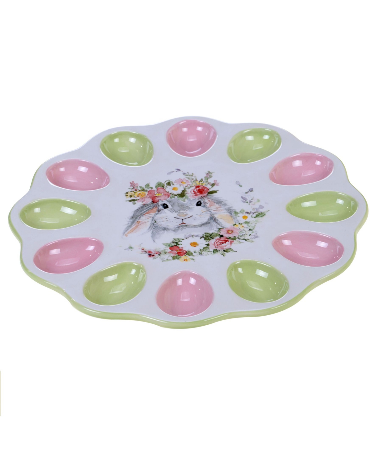 Certified International Sweet Bunny 3-d Egg Plate In White,gray,pink,green,yellow