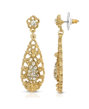 image of 2028 Gold-Tone Crystal Filigree Drop Earrings