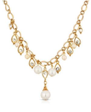 image of 2028 Gold Tone Crystal Imitation Pearl Drop Necklace