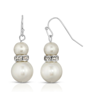 image of 2028 Silver-Tone White Graduated Imitation Pearl and Crystal Drop Earrings