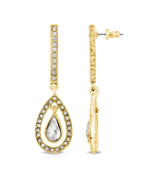image of 2028 Gold-Tone Crystal Enclosed Pearshape Linear Earrings