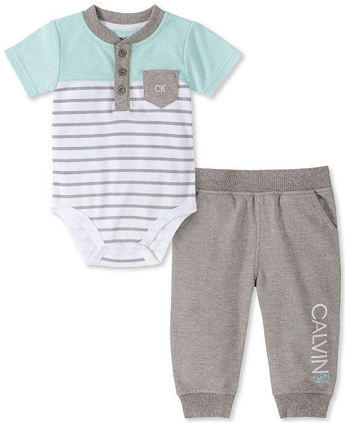 Calvin Klein Baby Boys 2 Pc Henley Bodysuit Pants Set
