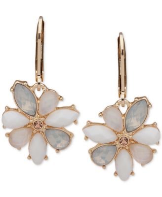 Anne Klein - Gold-Tone White Stone Flower Drop Earrings