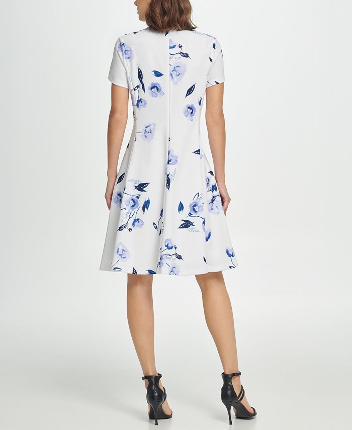 DKNY Short Sleeve Floral Fit & Flare Dress - Macy's