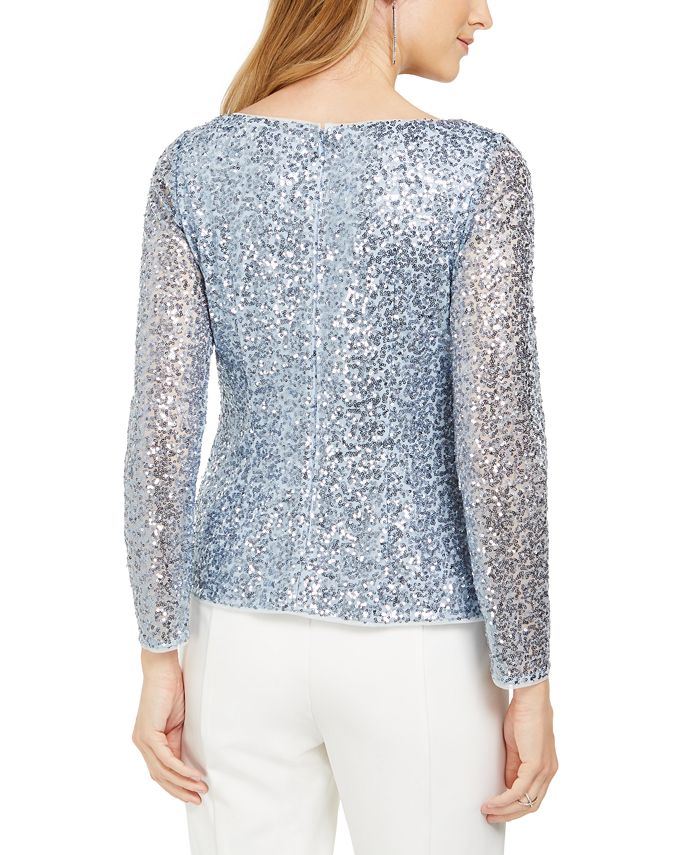 Adrianna Papell Petite Sequinned Twist-Front Top - Macy's