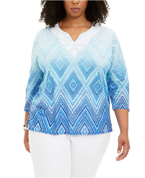 Alfred Dunner Plus Size Sea You There Printed Top Reviews Tops Plus Sizes Macy S