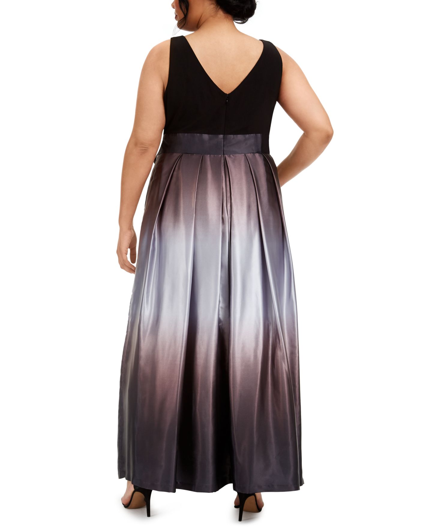 Женское платье SL Fashions Plus Size Ombre A-Line Gown, цвет: Чёрный / Серебряный — фото 2