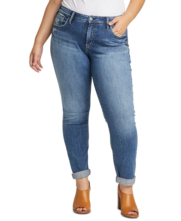 Silver Jeans Co. Trendy Plus Size Cuffed Boyfriend Jeans - Macy's
