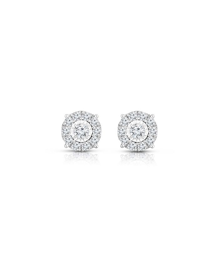 TruMiracle Diamond Halo Stud Earrings (1/2 ct. t.w.) in 14K White Gold ...