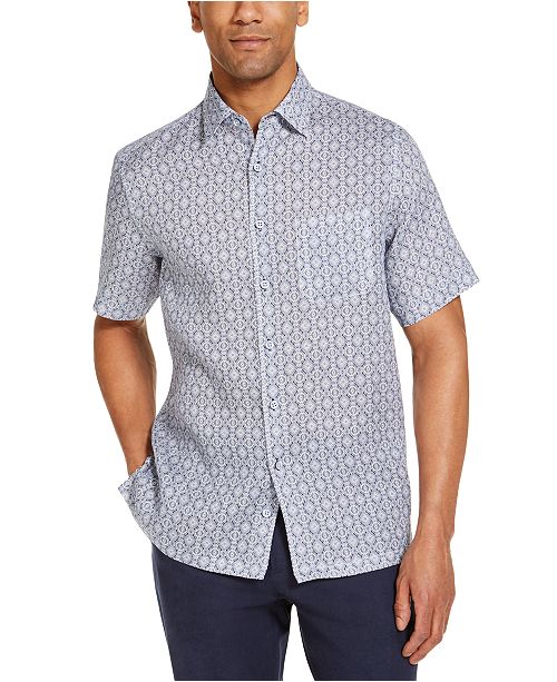 Tasso Elba Men S Gocciolina Medallion Print Linen Short Sleeve