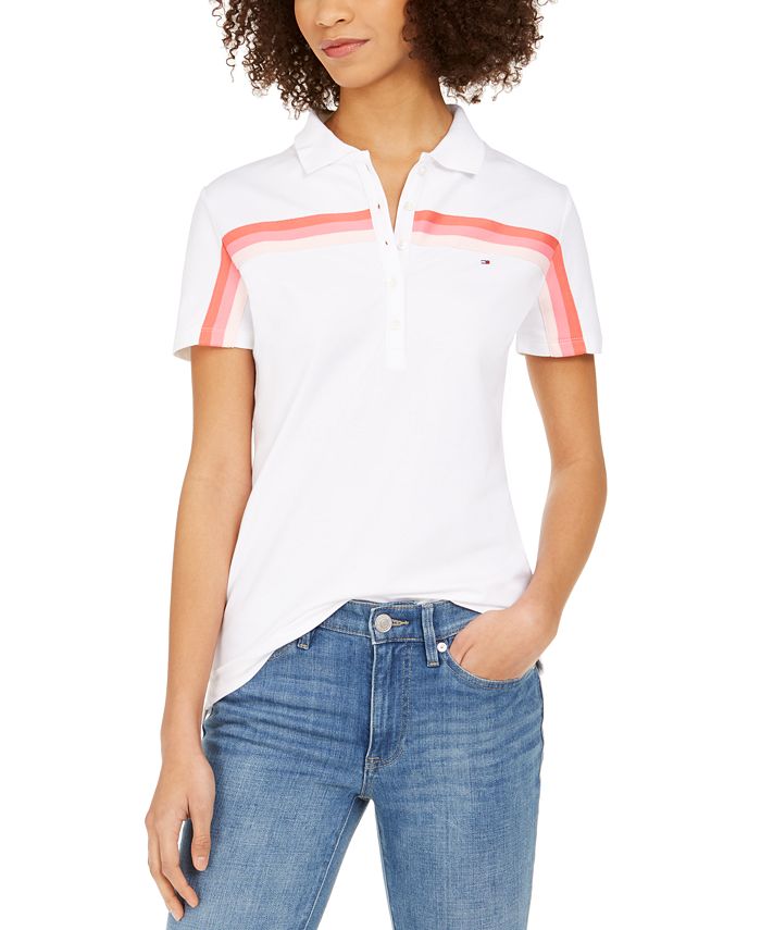 Tommy Hilfiger Striped-Trim Polo Shirt & Reviews - Tops - Women - Macy's