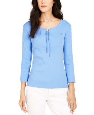 Tommy Hilfiger - Cotton Ribbed Lace-Up Top