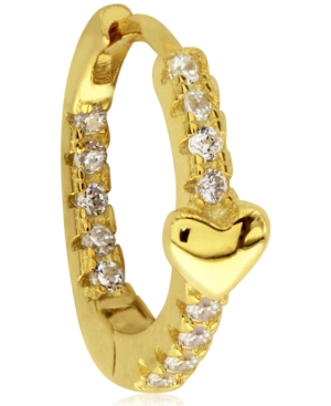 image of Bodifine Cubic Zirconia Heart 10K Gold-Tone Sterling Silver-Tone Ear Cartilage Hoop