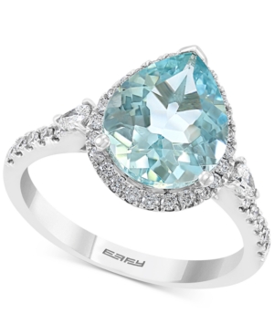 image of Effy Aquamarine (2-5/8 ct. t.w.) & Diamond (3/8 ct.t.w.) Pear Shaped Halo Ring in 14k White Gold
