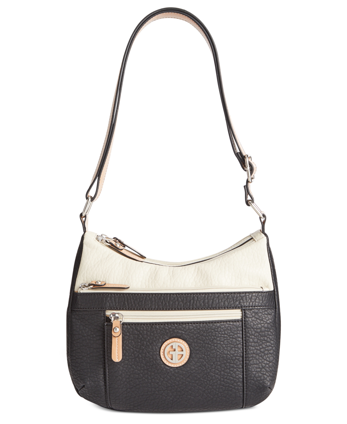 Colorblock Pebble Hobo, Created for Macy's - Black/Ivory/Silver