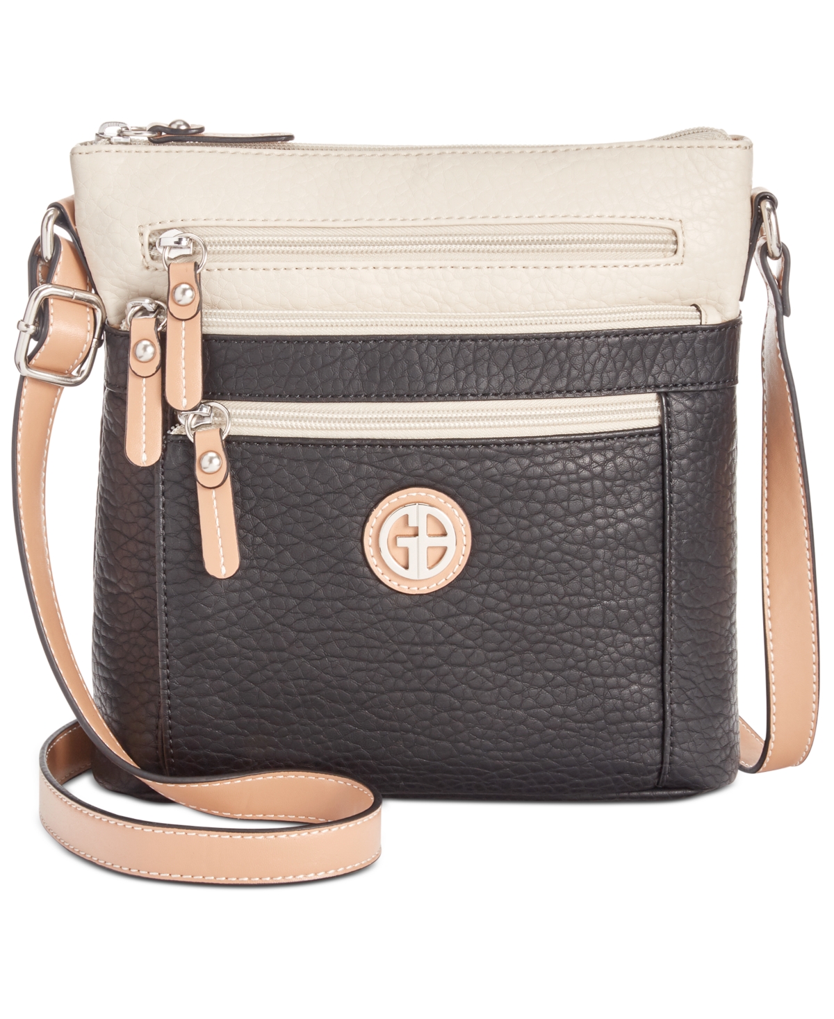 Colorblock Pebble Crossbody, Created for Macy's - Black/Ivory/Silver