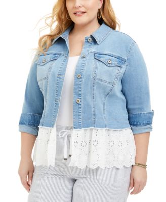 Style & Co - Plus Size Eyelet-Hem Denim Jacket