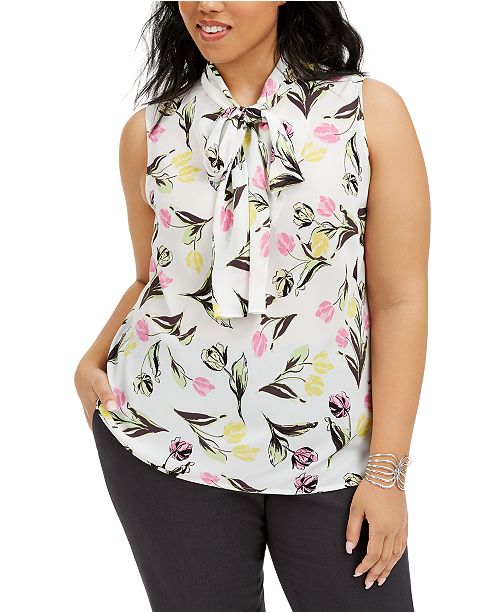Bar Iii Trendy Plus Size Tie Neck Top Created For Macy S