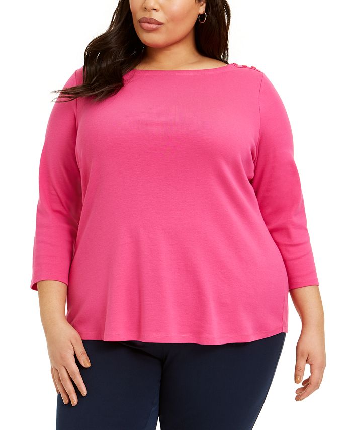 Charter Club Plus Size Cotton Boat-Neck Top, Created for Macy's - Macy's