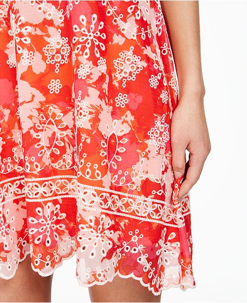 Calvin Klein Petite Abstract Print Embroidered Mini Dress