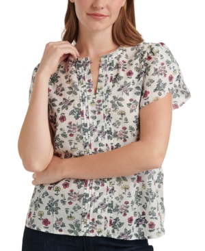 image of Lucky Brand Printed Tulip-Sleeve Top