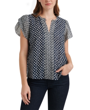 image of Lucky Brand Tulip-Sleeve Pintuck-Pleat Top