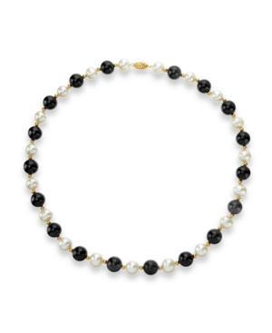 image of White Freshwater Cultured Pearl (9-9.5mm) with Black Onyx (10mm) and Gold Beads (3mm) 18