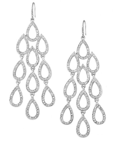 ABS by Allen Schwartz Earrings, Silver-Tone Pave Crystal Large ...