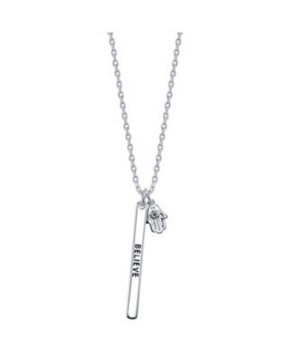 Photo 1 of Unwritten Silver Plated Cubic Zirconia "Believe" Hamsa And Bar Necklace