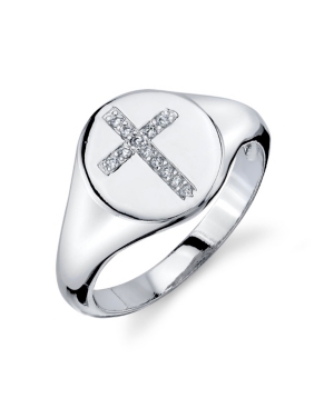 image of Unwritten Silver Plated Cubic Zirconia Cross Signet Ring