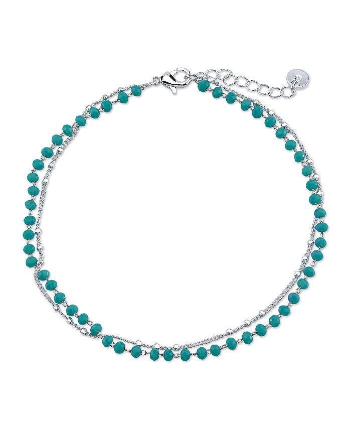 Unwritten Double Strand Silver Plated Turquoise Bead Anklet - Macy's