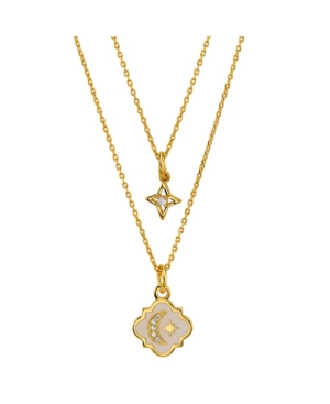 image of Unwritten Gold Flash Plated White Enamel Moon and Star Layered Pendant Necklace with Mini Cubic Zirconia Star Pendant